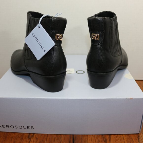 AEROSOLES CLAUS BUCKLE BLACK LEATHER BOOT - Picture 2 of 2